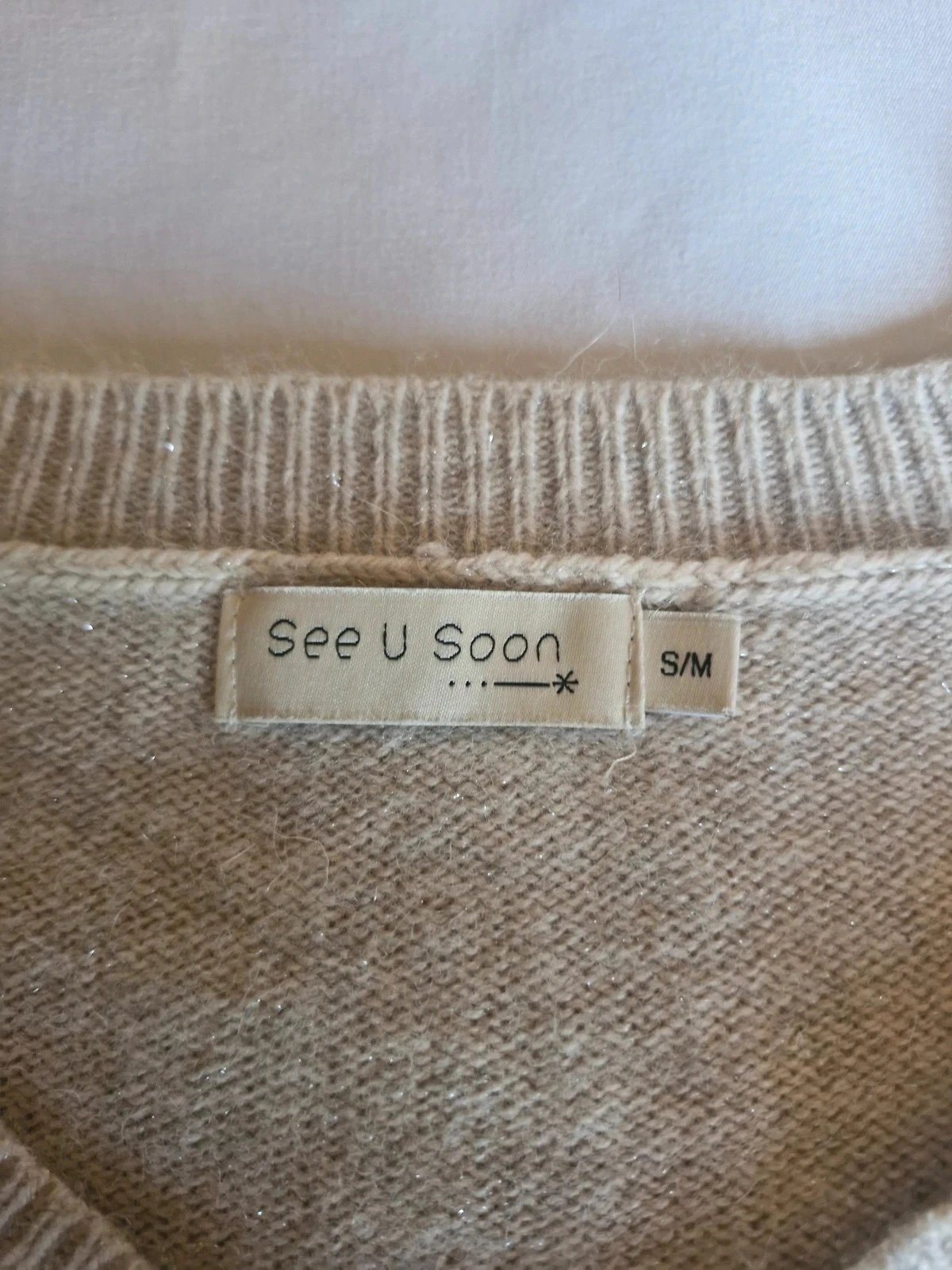 Pull See U Soon beige zachte angorawol gebreid V-hals S/M chic cocoon – photo 5